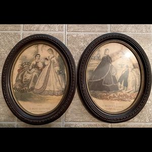 Pair of antique framed fashion prints